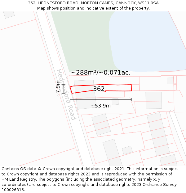 362, HEDNESFORD ROAD, NORTON CANES, CANNOCK, WS11 9SA: Plot and title map