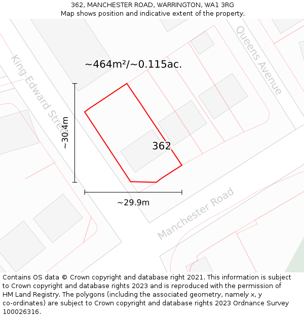 362, MANCHESTER ROAD, WARRINGTON, WA1 3RG: Plot and title map