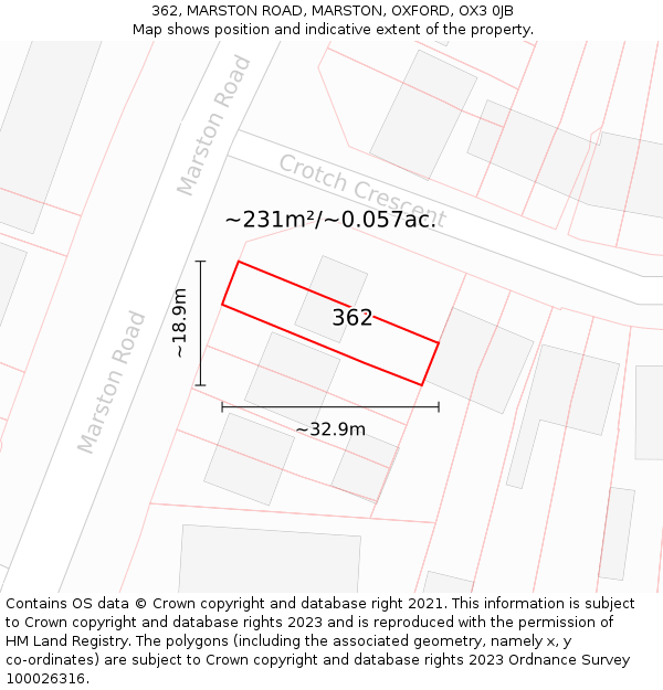 362, MARSTON ROAD, MARSTON, OXFORD, OX3 0JB: Plot and title map