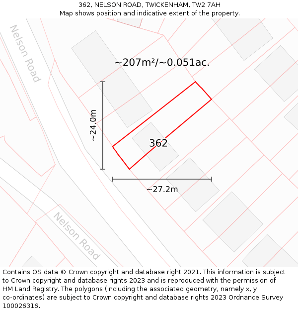 362, NELSON ROAD, TWICKENHAM, TW2 7AH: Plot and title map