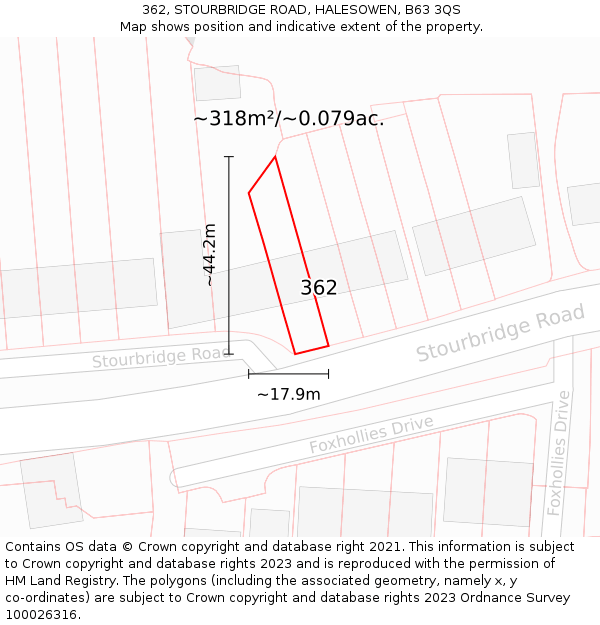 362, STOURBRIDGE ROAD, HALESOWEN, B63 3QS: Plot and title map