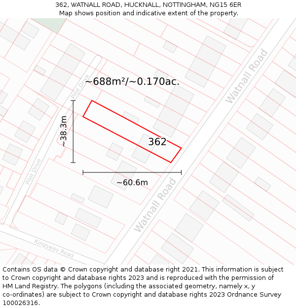 362, WATNALL ROAD, HUCKNALL, NOTTINGHAM, NG15 6ER: Plot and title map