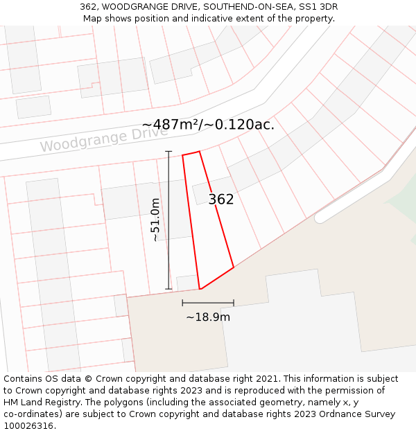 362, WOODGRANGE DRIVE, SOUTHEND-ON-SEA, SS1 3DR: Plot and title map