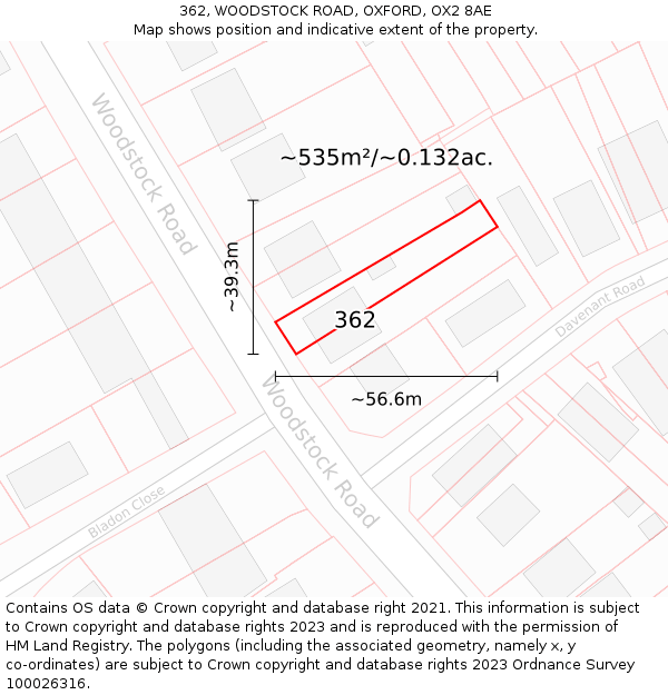 362, WOODSTOCK ROAD, OXFORD, OX2 8AE: Plot and title map