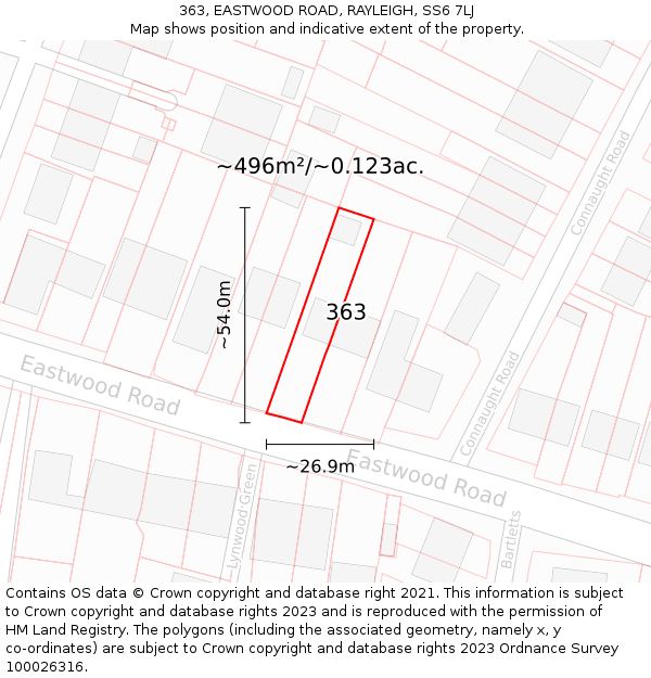 363, EASTWOOD ROAD, RAYLEIGH, SS6 7LJ: Plot and title map