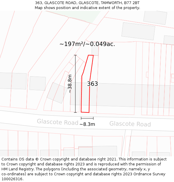 363, GLASCOTE ROAD, GLASCOTE, TAMWORTH, B77 2BT: Plot and title map