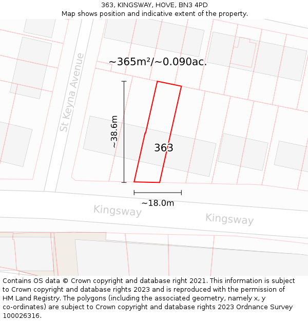 363, KINGSWAY, HOVE, BN3 4PD: Plot and title map