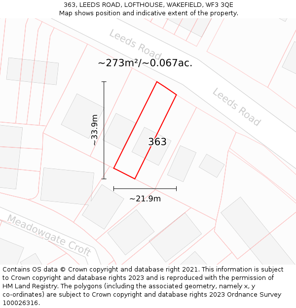 363, LEEDS ROAD, LOFTHOUSE, WAKEFIELD, WF3 3QE: Plot and title map