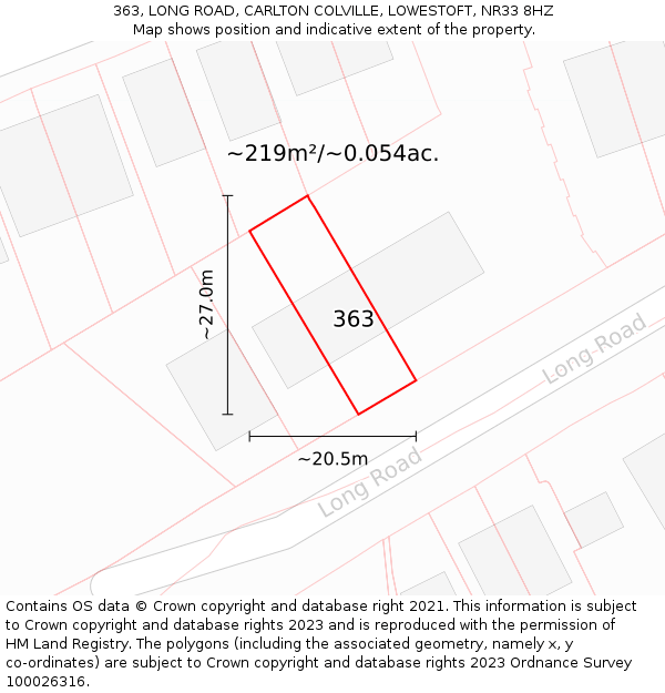 363, LONG ROAD, CARLTON COLVILLE, LOWESTOFT, NR33 8HZ: Plot and title map