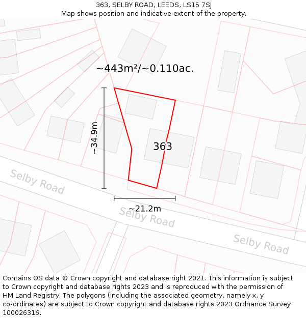 363, SELBY ROAD, LEEDS, LS15 7SJ: Plot and title map