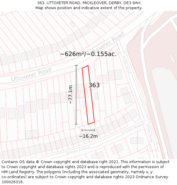 363, UTTOXETER ROAD, MICKLEOVER, DERBY, DE3 9AH: Plot and title map