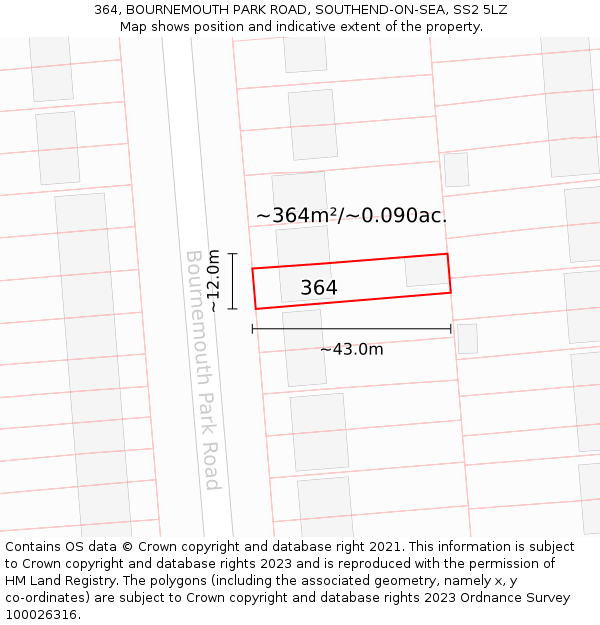 364, BOURNEMOUTH PARK ROAD, SOUTHEND-ON-SEA, SS2 5LZ: Plot and title map