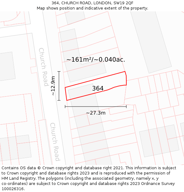 364, CHURCH ROAD, LONDON, SW19 2QF: Plot and title map