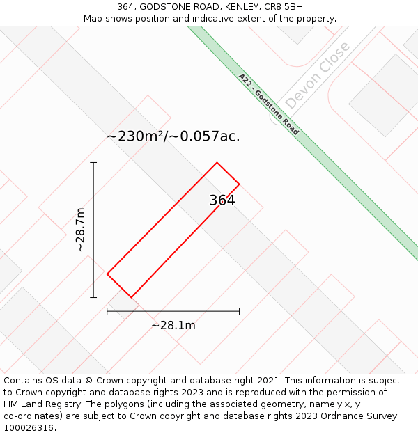 364, GODSTONE ROAD, KENLEY, CR8 5BH: Plot and title map