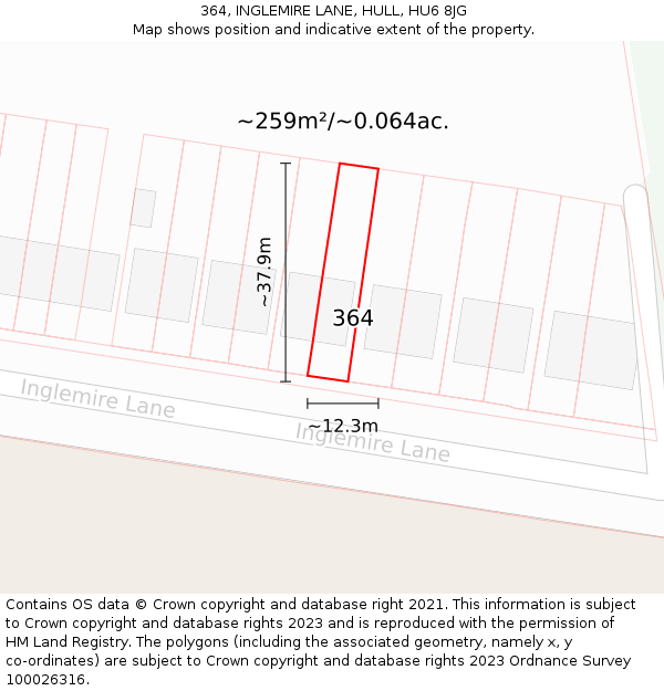 364, INGLEMIRE LANE, HULL, HU6 8JG: Plot and title map