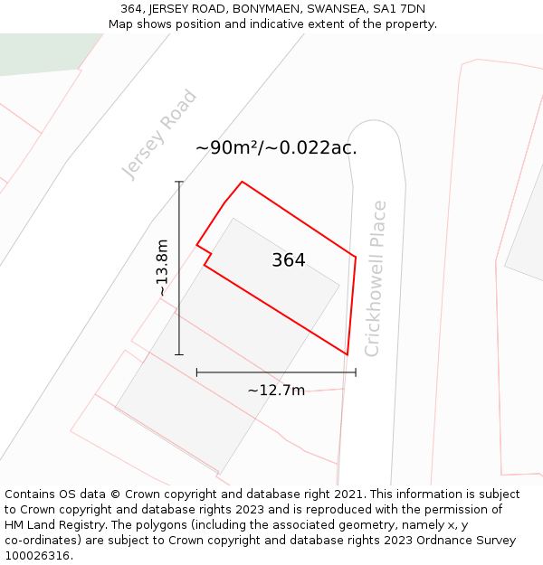 364, JERSEY ROAD, BONYMAEN, SWANSEA, SA1 7DN: Plot and title map