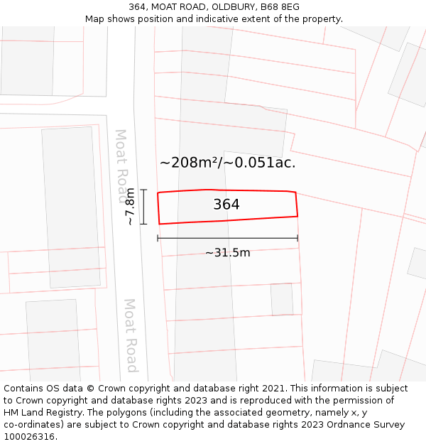 364, MOAT ROAD, OLDBURY, B68 8EG: Plot and title map