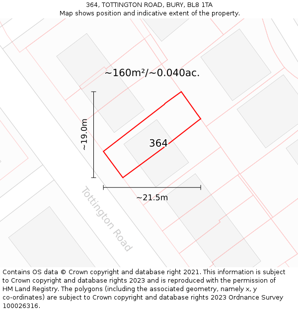 364, TOTTINGTON ROAD, BURY, BL8 1TA: Plot and title map