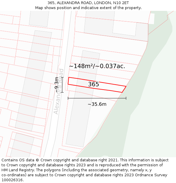 365, ALEXANDRA ROAD, LONDON, N10 2ET: Plot and title map