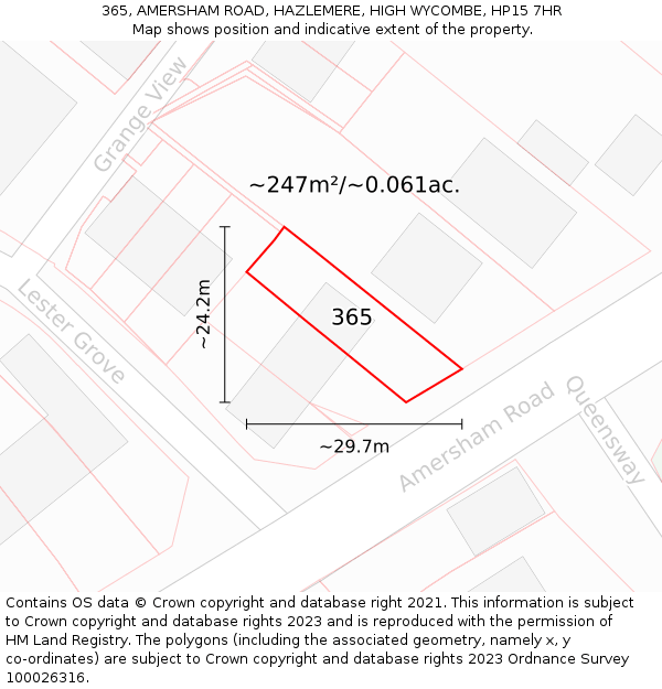 365, AMERSHAM ROAD, HAZLEMERE, HIGH WYCOMBE, HP15 7HR: Plot and title map