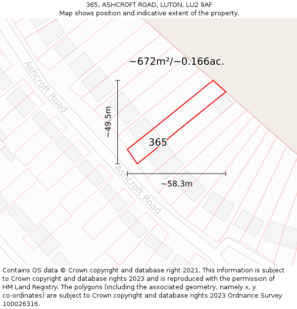 365, ASHCROFT ROAD, LUTON, LU2 9AF: Plot and title map