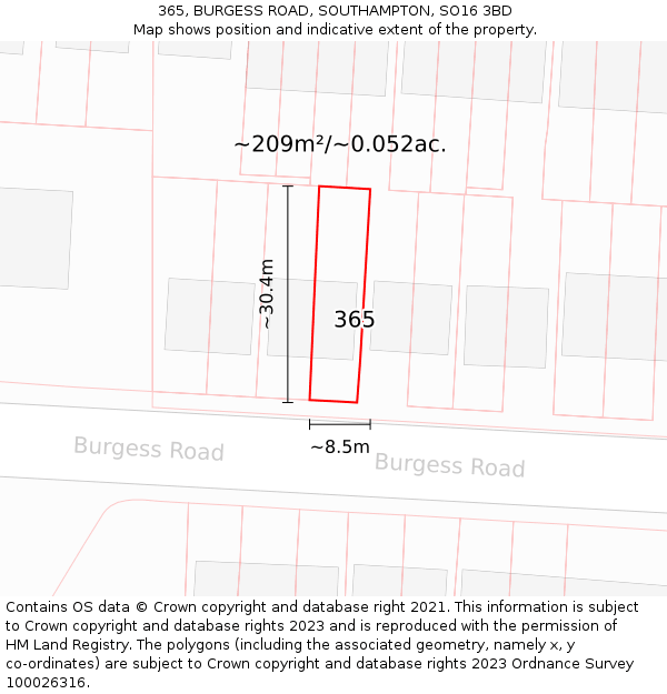 365, BURGESS ROAD, SOUTHAMPTON, SO16 3BD: Plot and title map