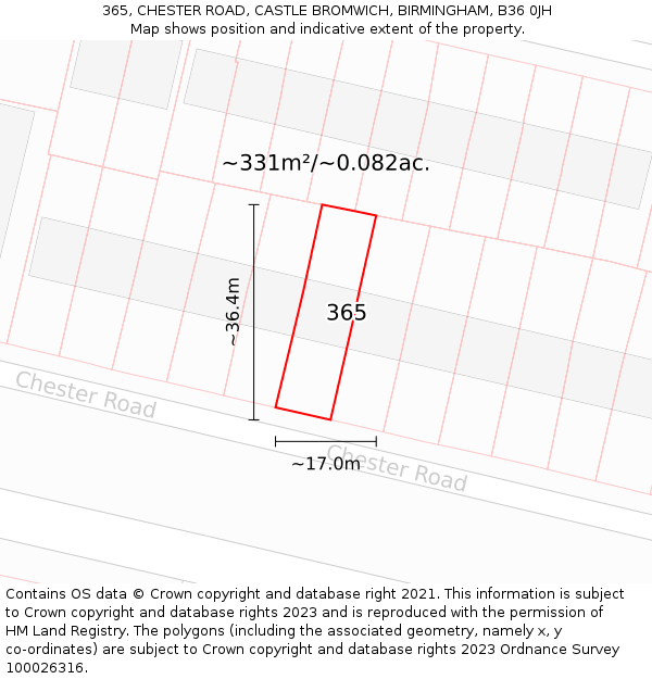 365, CHESTER ROAD, CASTLE BROMWICH, BIRMINGHAM, B36 0JH: Plot and title map