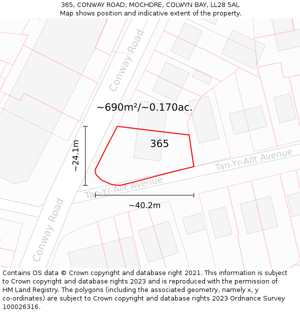 365, CONWAY ROAD, MOCHDRE, COLWYN BAY, LL28 5AL: Plot and title map