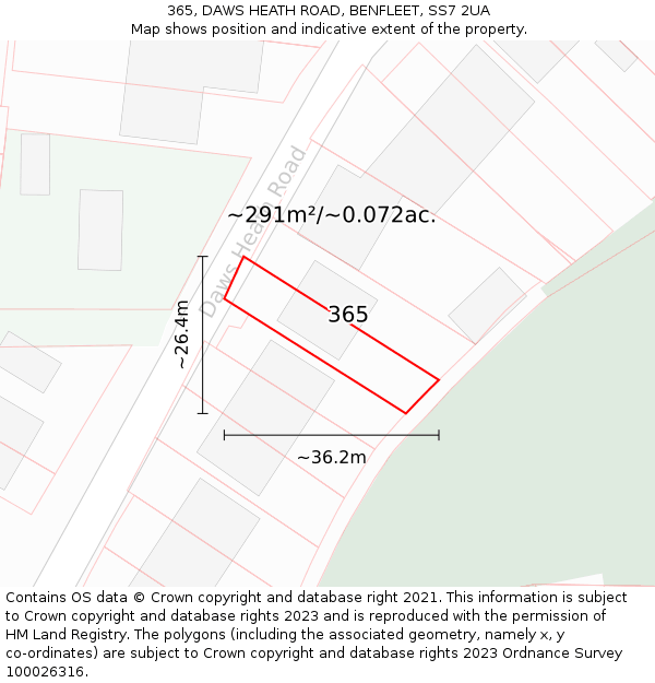 365, DAWS HEATH ROAD, BENFLEET, SS7 2UA: Plot and title map