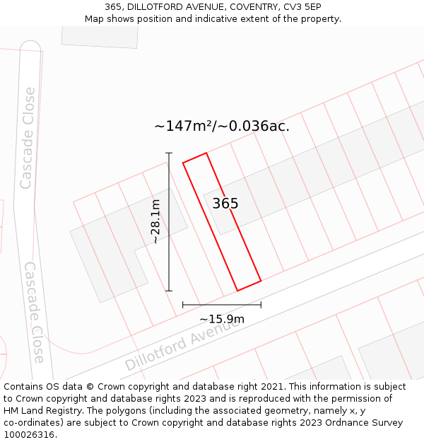 365, DILLOTFORD AVENUE, COVENTRY, CV3 5EP: Plot and title map