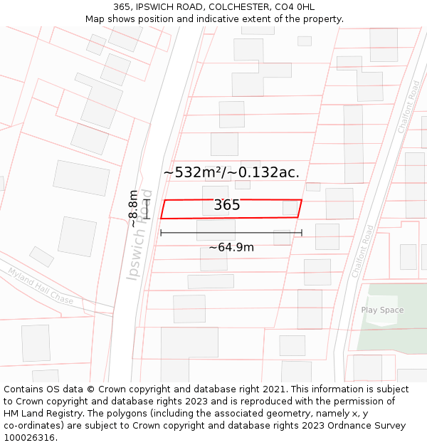 365, IPSWICH ROAD, COLCHESTER, CO4 0HL: Plot and title map