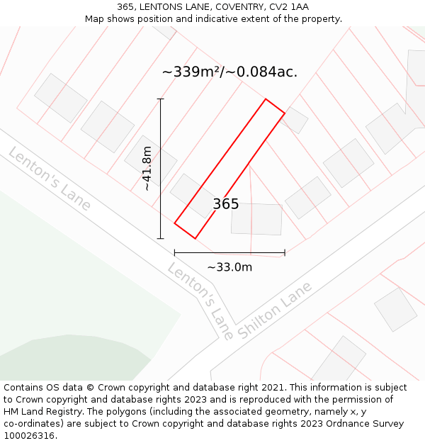 365, LENTONS LANE, COVENTRY, CV2 1AA: Plot and title map