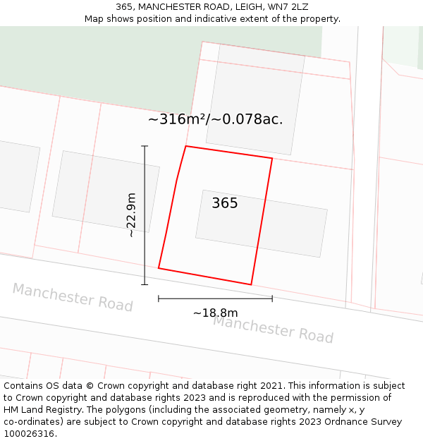 365, MANCHESTER ROAD, LEIGH, WN7 2LZ: Plot and title map