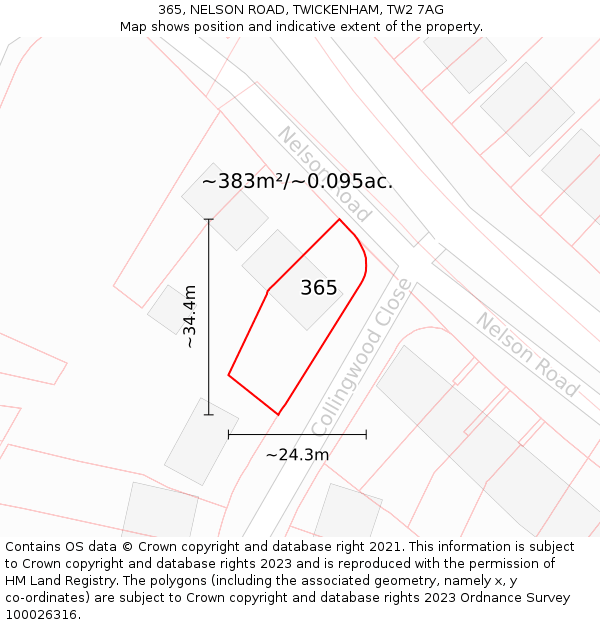 365, NELSON ROAD, TWICKENHAM, TW2 7AG: Plot and title map