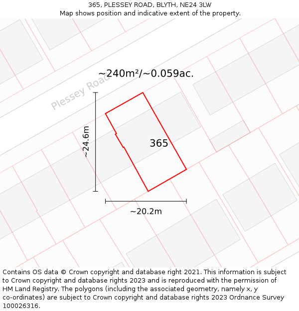 365, PLESSEY ROAD, BLYTH, NE24 3LW: Plot and title map