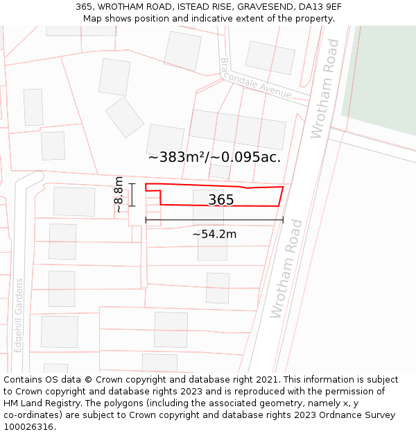 365, WROTHAM ROAD, ISTEAD RISE, GRAVESEND, DA13 9EF: Plot and title map