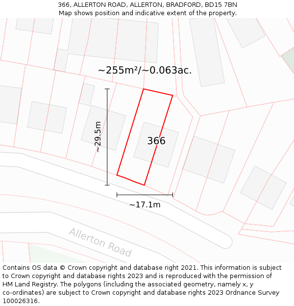 366, ALLERTON ROAD, ALLERTON, BRADFORD, BD15 7BN: Plot and title map