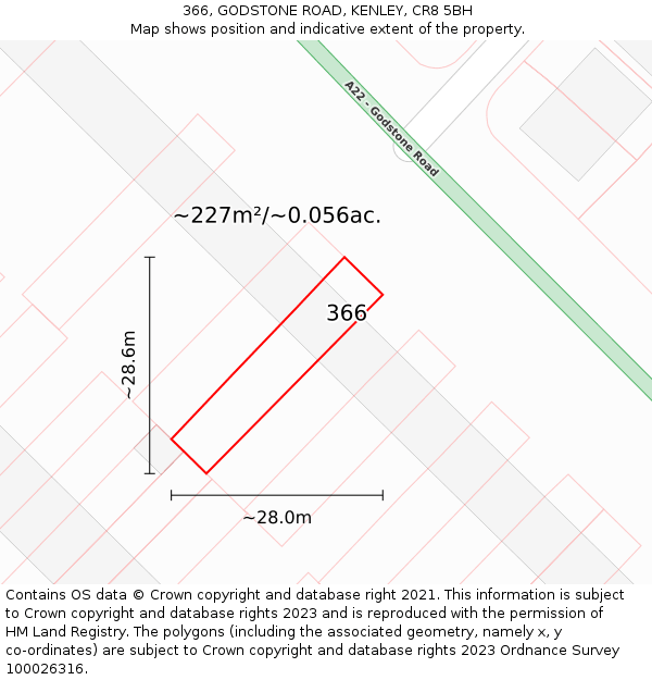 366, GODSTONE ROAD, KENLEY, CR8 5BH: Plot and title map