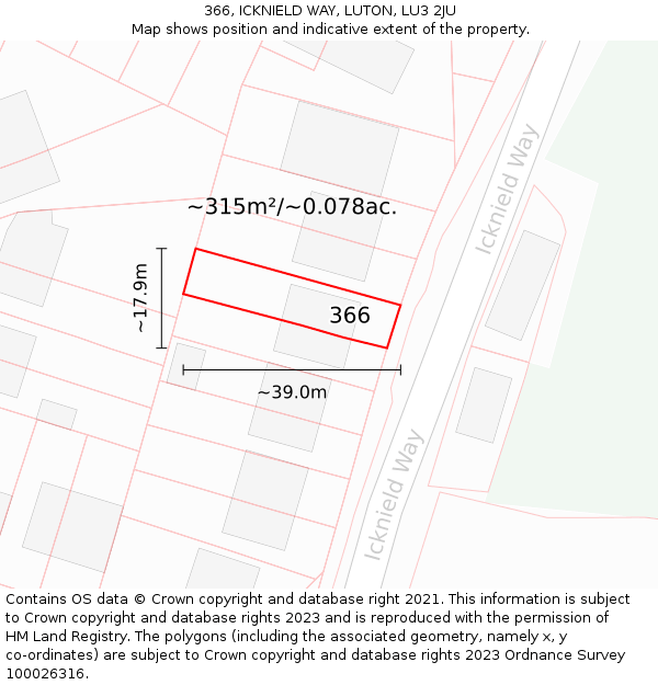 366, ICKNIELD WAY, LUTON, LU3 2JU: Plot and title map