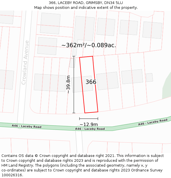 366, LACEBY ROAD, GRIMSBY, DN34 5LU: Plot and title map