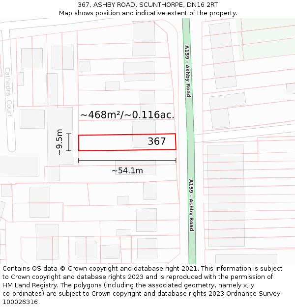 367, ASHBY ROAD, SCUNTHORPE, DN16 2RT: Plot and title map