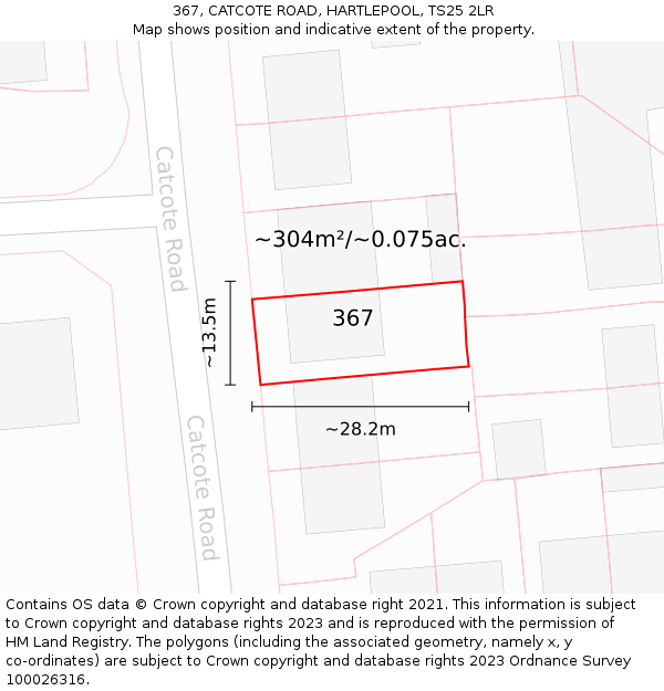 367, CATCOTE ROAD, HARTLEPOOL, TS25 2LR: Plot and title map