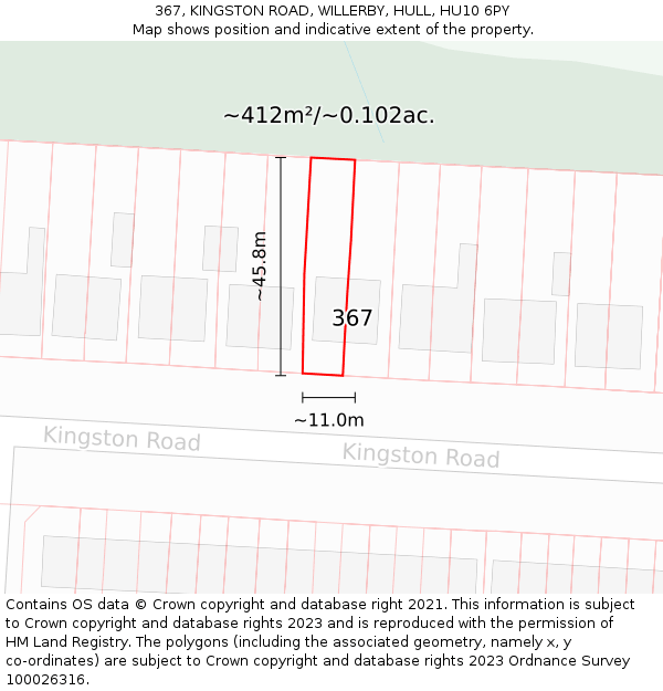 367, KINGSTON ROAD, WILLERBY, HULL, HU10 6PY: Plot and title map