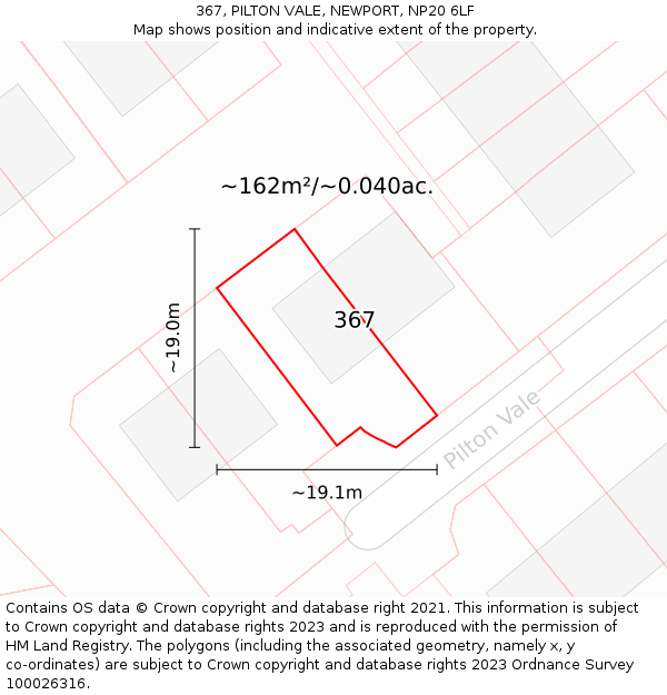 367, PILTON VALE, NEWPORT, NP20 6LF: Plot and title map