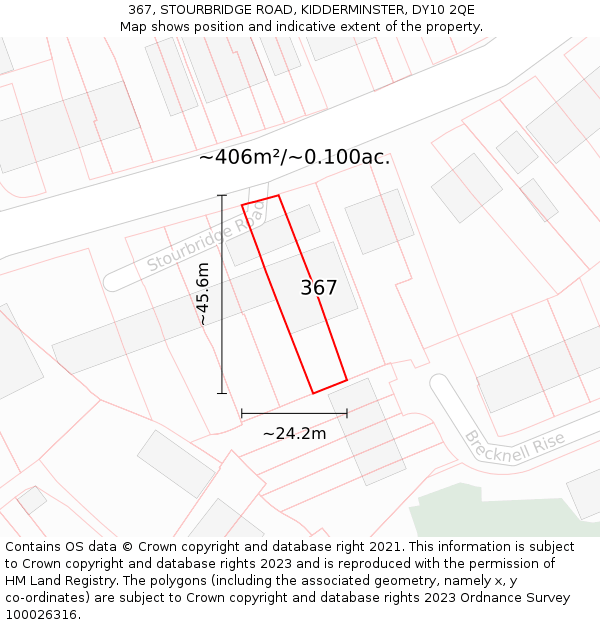 367, STOURBRIDGE ROAD, KIDDERMINSTER, DY10 2QE: Plot and title map