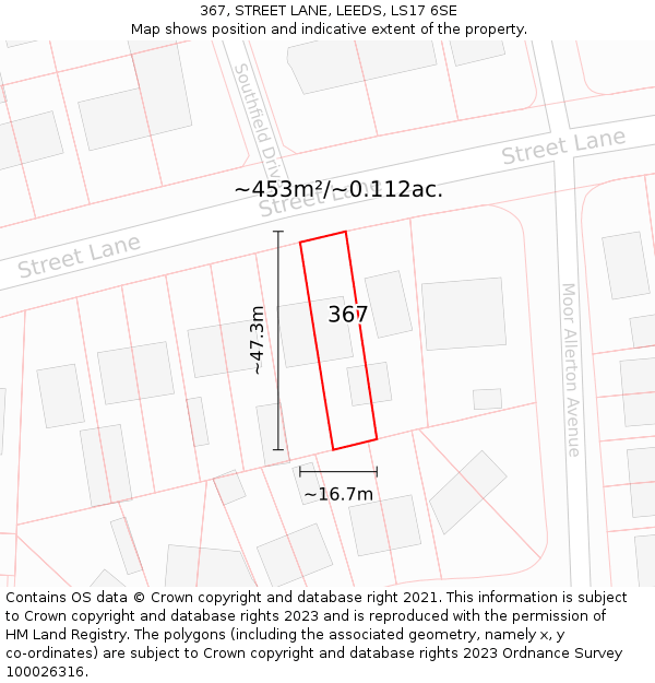 367, STREET LANE, LEEDS, LS17 6SE: Plot and title map