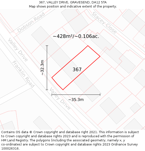 367, VALLEY DRIVE, GRAVESEND, DA12 5TA: Plot and title map
