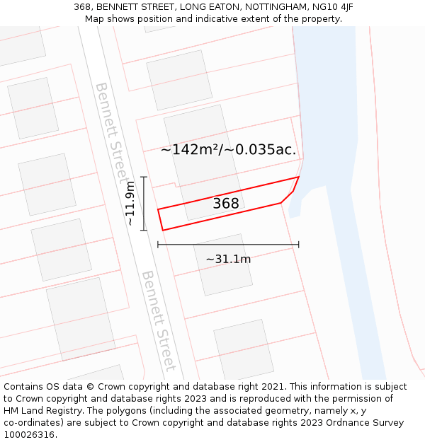 368, BENNETT STREET, LONG EATON, NOTTINGHAM, NG10 4JF: Plot and title map