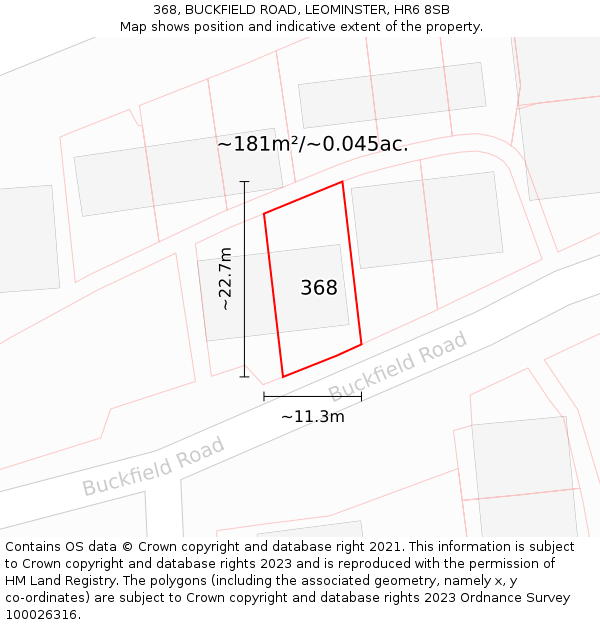 368, BUCKFIELD ROAD, LEOMINSTER, HR6 8SB: Plot and title map