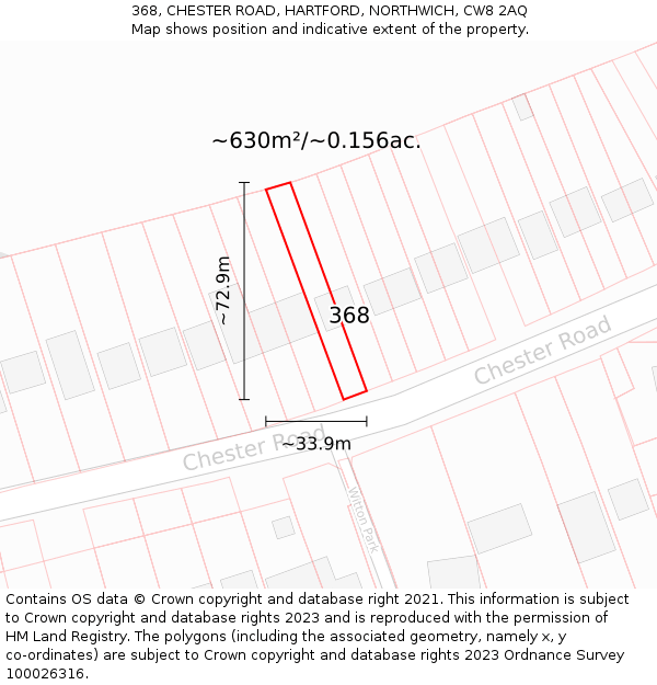 368, CHESTER ROAD, HARTFORD, NORTHWICH, CW8 2AQ: Plot and title map